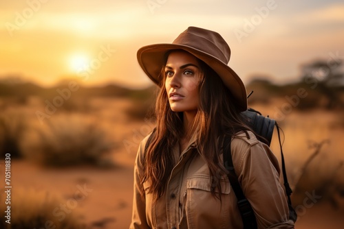 beautiful woman on a safari in Africa