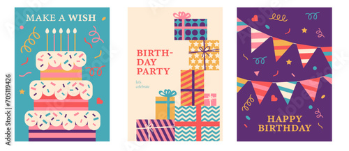 Set of 3 happy birthday postcards