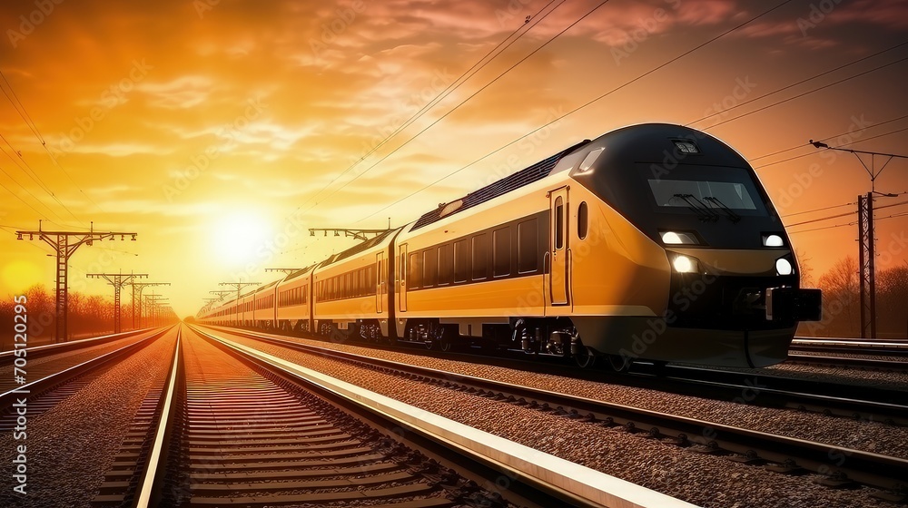 Naklejka premium The spectacle of a high-speed train in motion is a testament to the incredible efficiency and speed of modern transportation, propelling us into the future