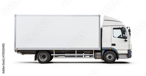 White Moving Truck Side View on Transparent Background © Tigarto
