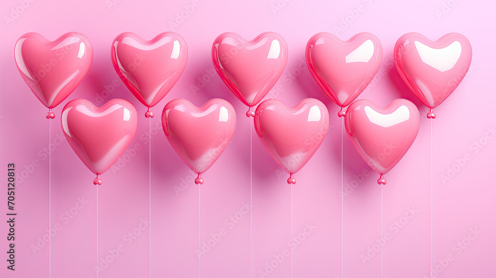 Pink heart shaped balloons on pink