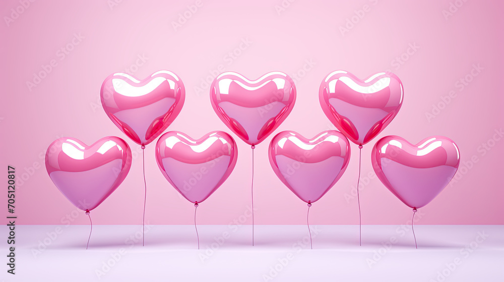 Pink heart shaped balloons on pink
