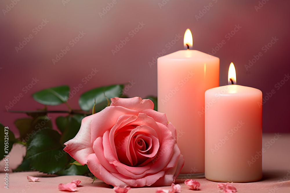 Pink rose with candle and petals
Pink rose with candle and petals