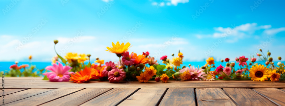 Obraz premium flowers on wooden blank table background
