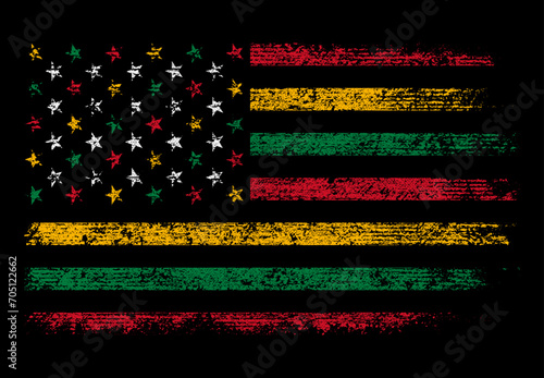 Black history month celebration. grunge American flag in  black history flag colors. African Americans & the Arts theme