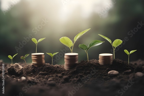 plant and money growing up on stacks of coins premium eps, in the style of panasonic lumix s pro 50mm f 1.4, tonalism, earthworks, stockphoto, vibrant stage backdrops, commission for, perceptive