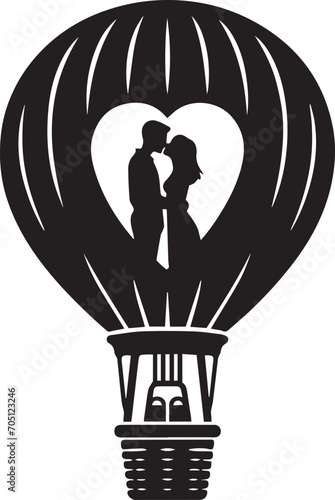 A silhouette of a hot air balloon with the romantic couple element showing the romantic moment.