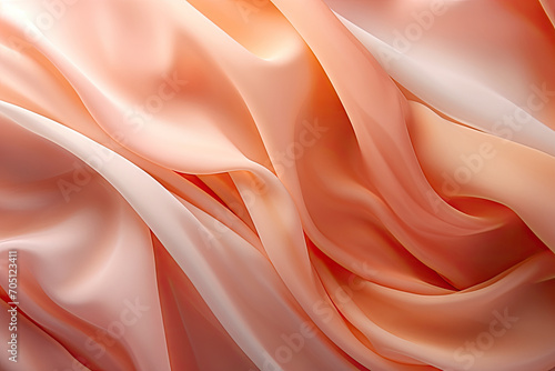 Abstract peach background. peach fabric texture background. peach silk satin. Curtain. .Shiny fabric. Wavy fold. Soft peach fabric folds texture.Fashion and luxury textile design. photo