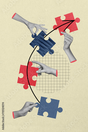 Εκτύπωση καμβά Vertical image artwork photo collage creative business of four people coworkers