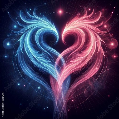 Burning heart. Twin flame logo. Esoteric concept of spiritual love. Illustration on black background for web sites, wallpapers and much more. Created using generative ai tools © Marin4ik