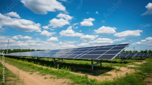 solar energy panels with blue sky and sun - alternative electricity source