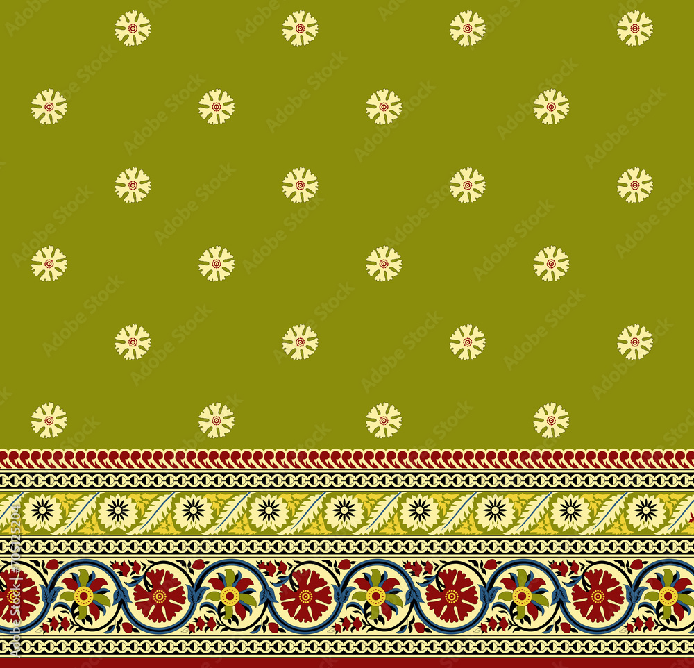 Textile digital design motif ornament ethnic ikat border pattern hand made artwork abstract shape wallpaper gift card frame for women's clothing front back with dupatta used in fabric textile industry