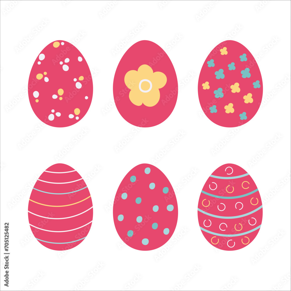 Easter egg collection. Red. Abstract and floral patterns. Vector illustration, isolated objects on white background. Easter egg collection. Red. Abstract and floral patterns. Vector illustration, isolated objects on white background.