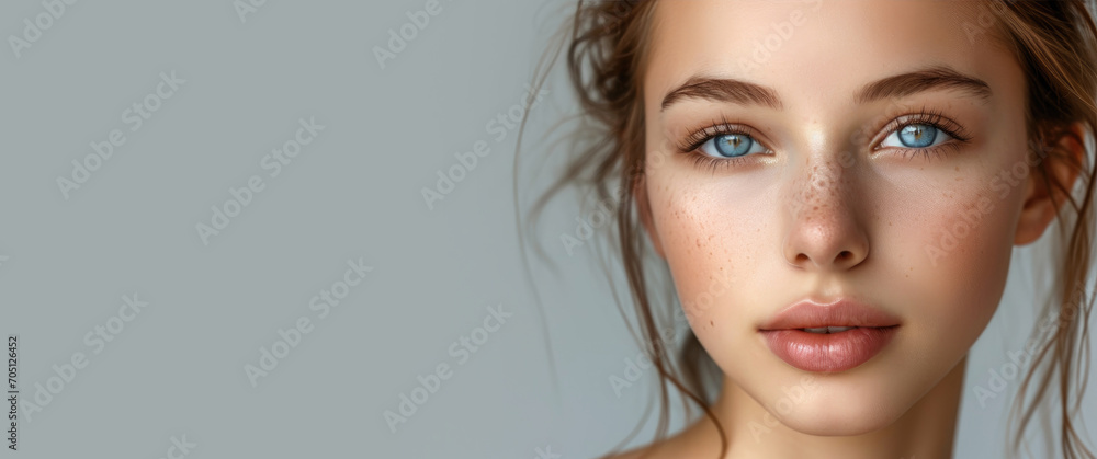 Close up crop shot of cosmetics skin care concept of a top model young girl with perfect skin and natural make-up Close up crop shot of cosmetics skin care concept of a top model young girl with perfect skin and natural make-up