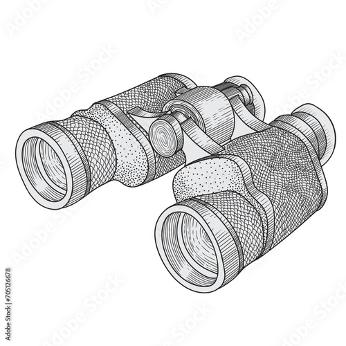 Military binoculars with lenses for observing distant objects. Vector drawing sketch in cartoon style.