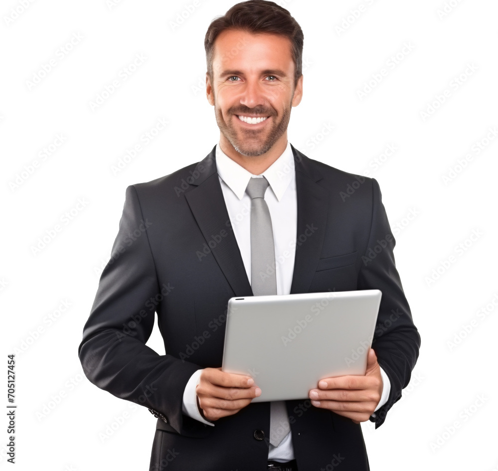 Portrait of a young businessman using tablet computer 