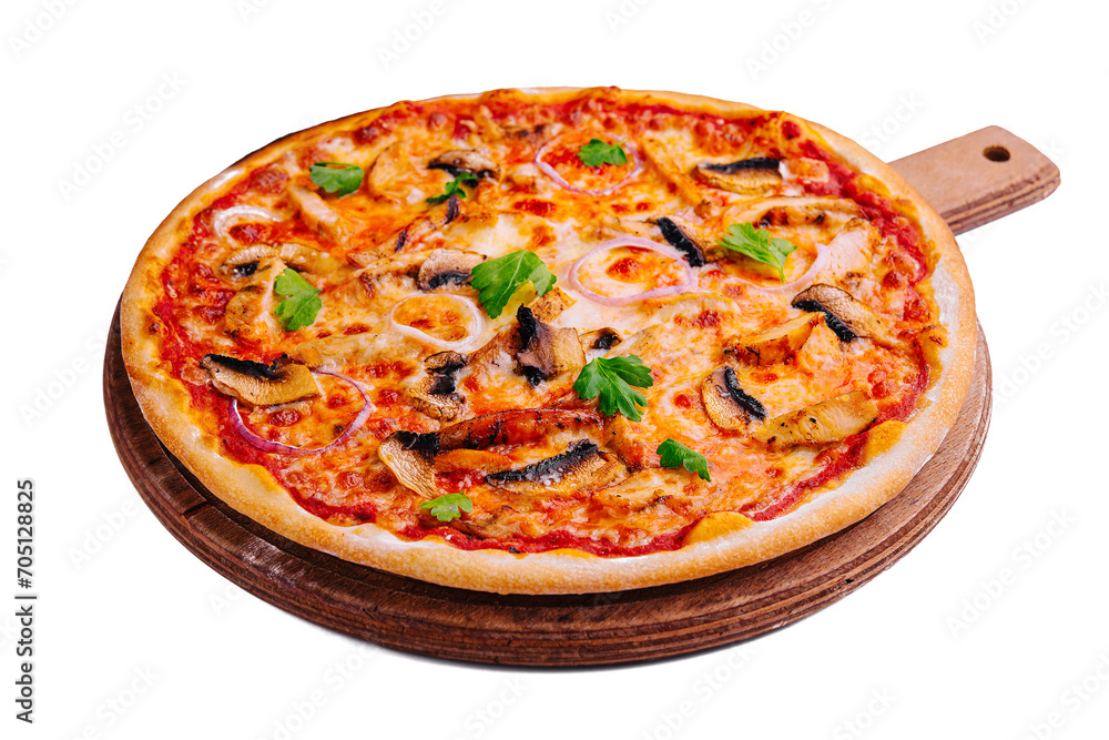 Fresh Barbecue Chicken Pizza with Vegetables and Cheese