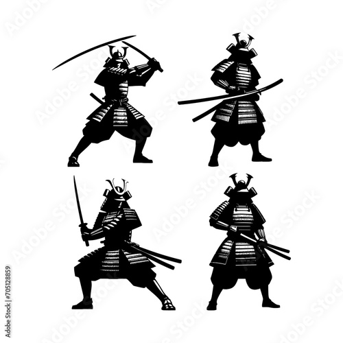 set of samurai knight vector silhouette