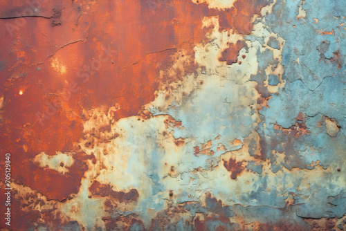 old grunge rusty zinc on wall. Metal rusty surface with shabby background paint. Texture blue cracked paint on an iron sheet. Fragment of an old metal gate, Metal Corrosion