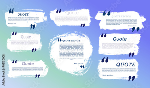 Set of Quote Box. Painted white square shape with distress texture and torn edges. Brush stroke frame for your text. Grunge quote speech bubble. Artistic label, badge, poster. High quality textured.