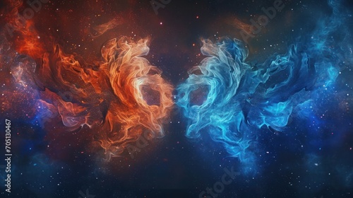 Abstract image depicting the zodiac sign Gemini in interstellar color dialogue.