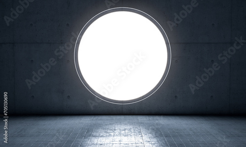 circular window in concrete wall, interior, nobody.
