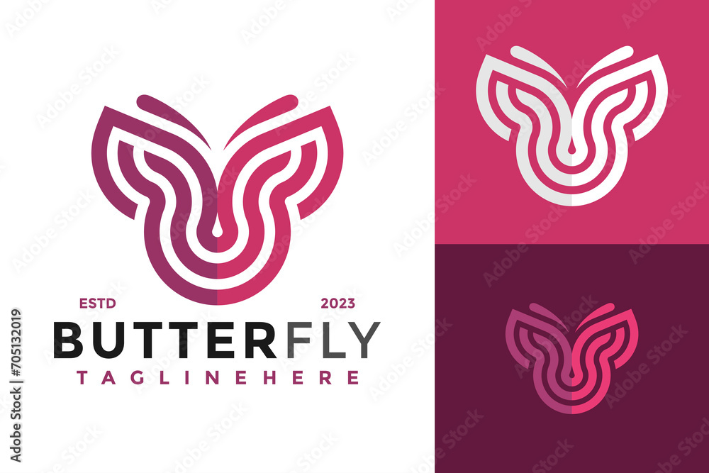 Butterfly Lines Stylish Logo design vector symbol icon illustration