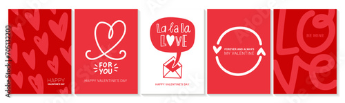 Set of greeting cards in pink, red, white colors. With scribble hearts decoration. Wedding invitation. Love, romantic, Valentined day cards. Save the date