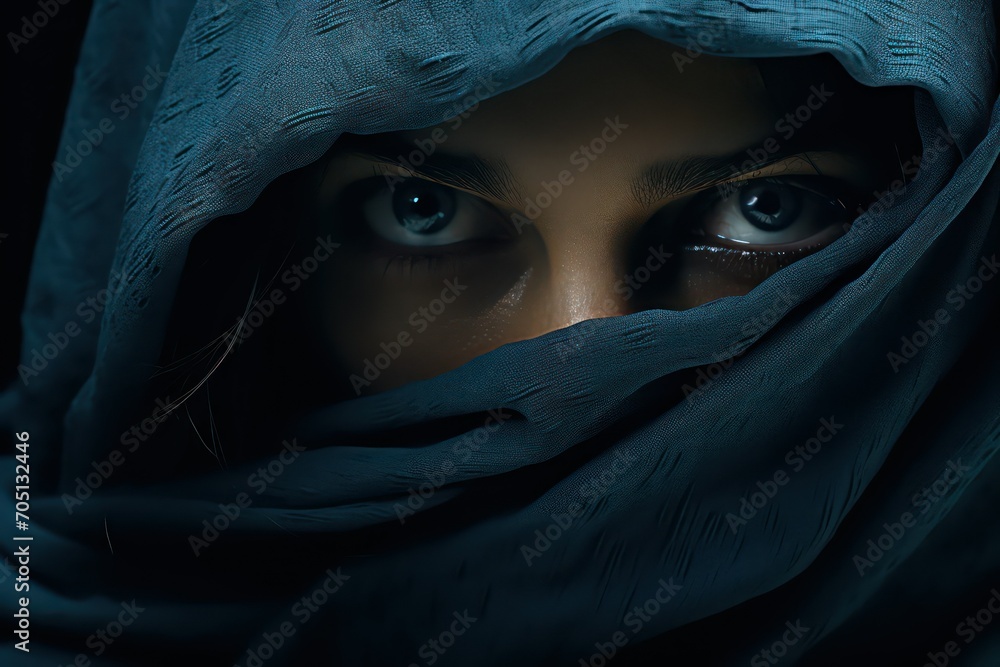 Naklejka premium Close up young woman in blue hijab