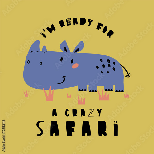 cute rhino cartoon drawing for print