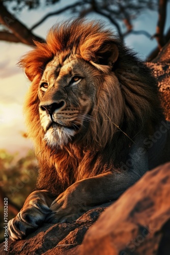 wallpaper of lion face with mountains, in the style of motion blur panorama © Landscape Planet