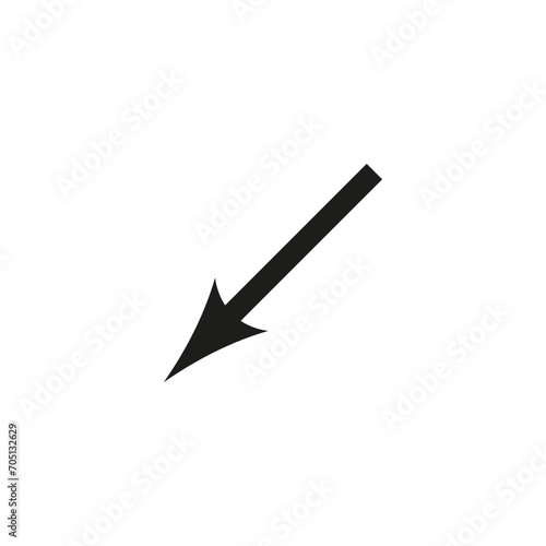 Thin straight diagonal arrow to the left and down. Vector symbol.