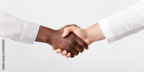 Shaking hands on a white background.
