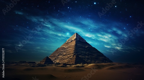 beautiful desert night the pyramid illuminated by the full moon