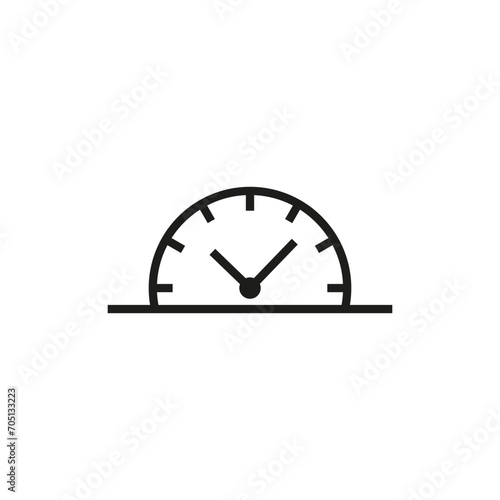 Wall mounted round mechanical clock with dial and hands. Vector illustration. 