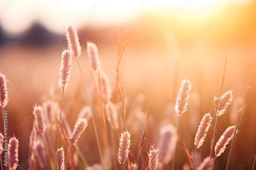 Beautiful meadow with wild flowers over sunset sky. Nature field background with sun flare. Wild grass and flower. Sunny summer or autumn nature backdrop. Peach fuzz Beautiful meadow with wild flowers over sunset sky. Nature field background with sun flare. Wild grass and flower. Sunny summer or autumn nature backdrop. Peach fuzz