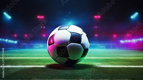 football in textured soccer game field with neon fog - center, midfield