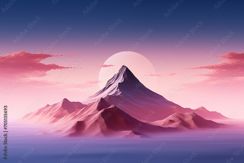 minimalist background with mountain and gradient sky - obrazy, fototapety, plakaty 