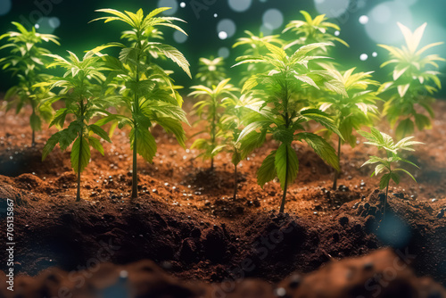 Cannabis cultivation in a greenhouse, medicinal marijuana. A stock photo illustrating controlled growth for the production of medicinal cannabis
