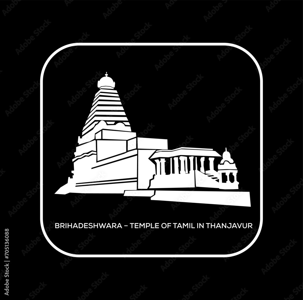 Brihadisvara Temple Thanjavur, Tamil Nadu vector icon.