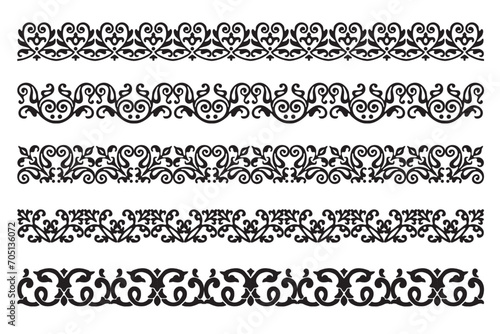 Set of decorative seamless ornamental border - Vector calligraphic border