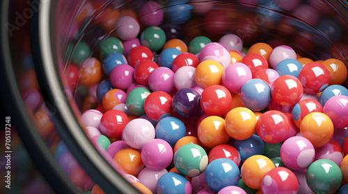 A lottery drum where multicolored balls with soft shades are visible