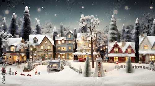 Christmas village with Snow in old retro vintage style © Trendy Graphics