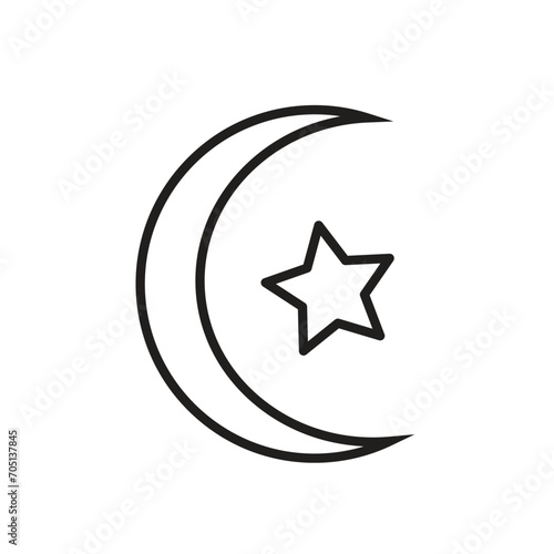 Moon and star islamic icon vector illustration outline isolated on square white background. Simple flat black and white monochrome minimalist cartoon art styled drawing.