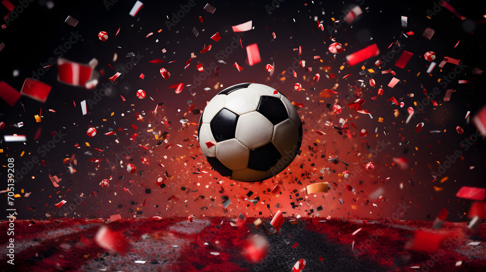 Fototapeta premium Soccer ball with confetti all over