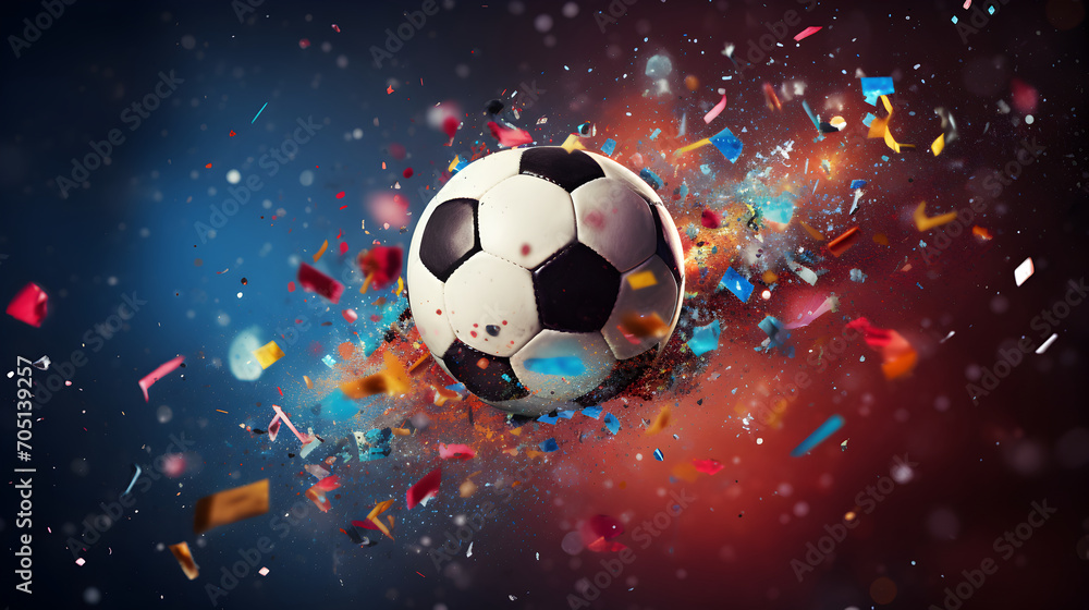 Naklejka premium Soccer ball with confetti