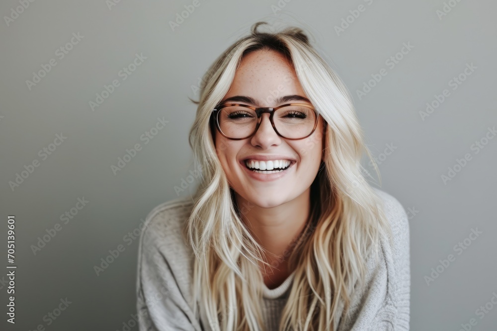 Confident blonde woman in a candid laughter