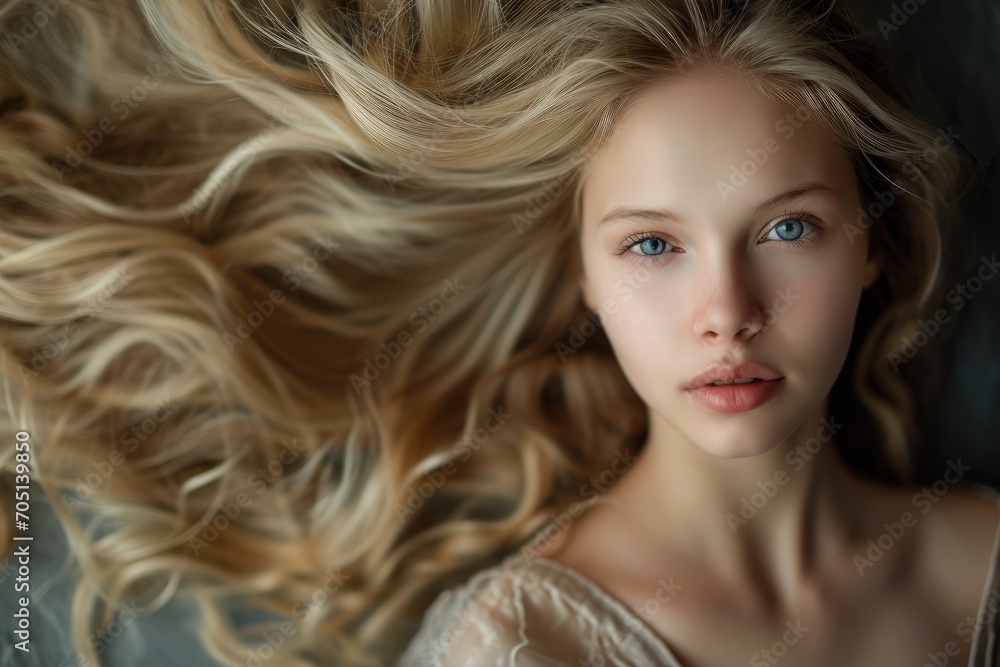 Elegant blonde with flowing hair Elegant blonde with flowing hair