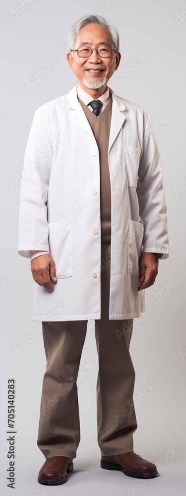 old senior asian male man scientist . white background . generative ai old senior asian male man scientist . white background . generative ai