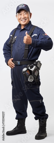 old senior asian male man plumber . white background . generative ai photo